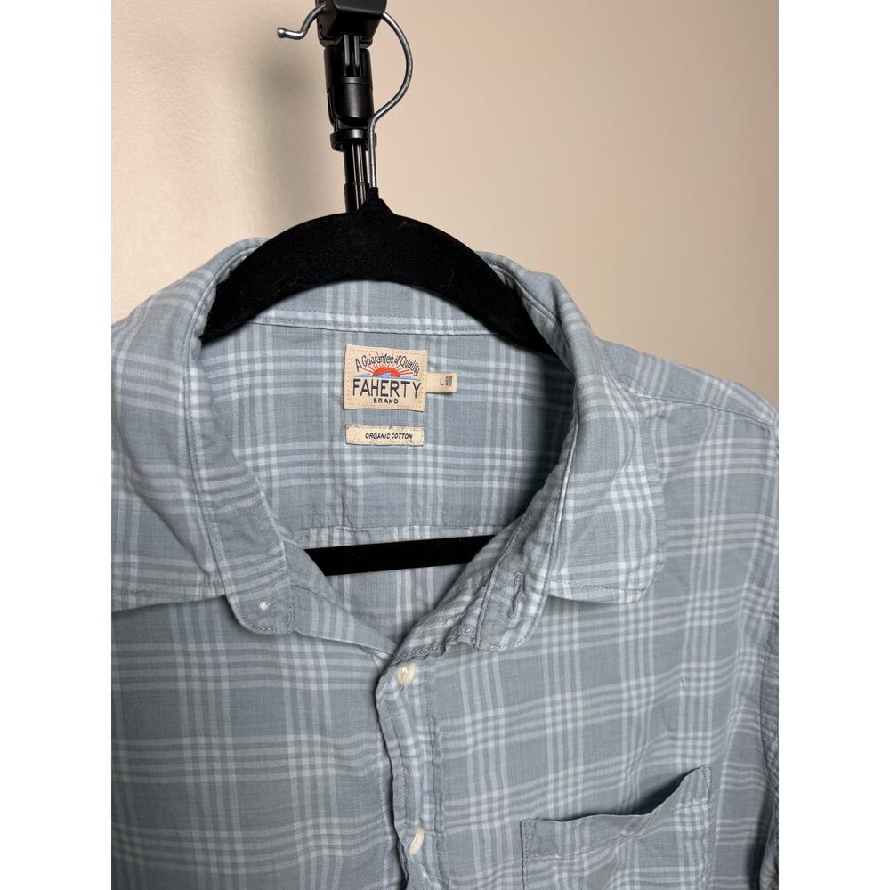 Faherty Long Sleeve Organic Cotton Flannel Size Large - Picture 2 of 4
